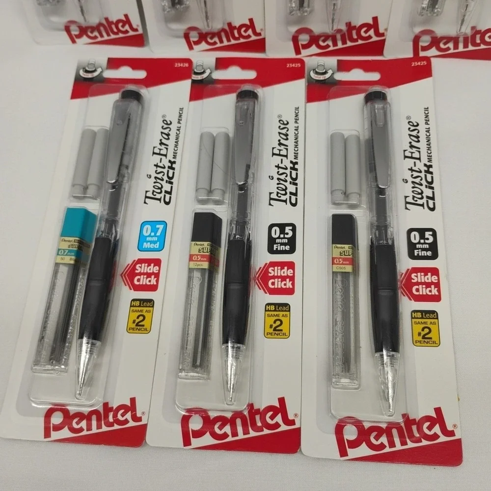 Bulk Buy 7pc Pentel Twist Erase Fine‎ Click #2 Mechanical Pencil Lead/Erasers